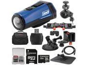 Coleman Aktivsport CX9WP GPS HD Video Action Camera Camcorder Blue with 32GB Card Car Suction Cup Dashboard Mounts Case HDMI Cable Kit