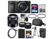 Sony Alpha A6000 Wi Fi Digital Camera 16 50mm Lens Black with 50mm f 1.8 Lens 64GB Card Case Battery Charger Tripod Tele Wide Lens Kit
