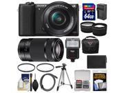 Sony Alpha A5100 Wi Fi Digital Camera 16 50mm Lens Black with 55 210mm Lens 64GB Card Case Flash Battery Charger Tripod Kit