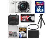 Sony Alpha A6000 Wi Fi Digital Camera 16 50mm Lens White with 16GB Card Case Battery Flex Tripod Filter Kit