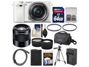 Sony Alpha A6000 Wi Fi Digital Camera 16 50mm Lens White with 50mm f 1.8 Lens 64GB Card Case Battery Charger Tripod Tele Wide Lens Kit