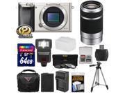 Sony Alpha A6000 Wi Fi Digital Camera Body Silver with 55 210mm Lens 64GB Card Flash Case Tripod Battery Charger Kit