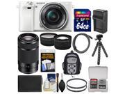 Sony Alpha A6000 Wi Fi Digital Camera 16 50mm Lens White with 55 210mm Lens 64GB Card Case Battery Charger Tripod Kit