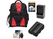 Precision Design Multi Use Laptop Tablet Digital SLR Camera Backpack Case Black Red with NP FM500H Battery Charger Accessory Kit