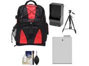 Precision Design Multi Use Laptop Tablet Digital SLR Camera Backpack Case Black Red with LP E8 Battery Charger Tripod Accessory Kit