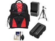 Precision Design Multi Use Laptop Tablet Digital SLR Camera Backpack Case Black Red with NP FM500H Battery Charger Tripod Accessory Kit
