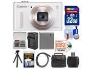 Canon PowerShot SX610 HS Wi Fi Digital Camera White with 32GB Card Case Battery Charger Flex Tripod HDMI Cable Kit