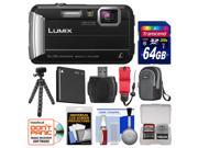 Panasonic Lumix DMC TS30 Tough Shock Waterproof Digital Camera Black with 64GB Card Case Battery Flex Tripod Float Strap Kit