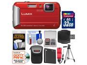 Panasonic Lumix DMC TS30 Tough Shock Waterproof Digital Camera Red with 32GB Card Case Battery Tripod Float Strap Kit