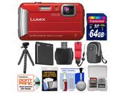 Panasonic Lumix DMC TS30 Tough Shock Waterproof Digital Camera Red with 64GB Card Case Battery Flex Tripod Float Strap Kit