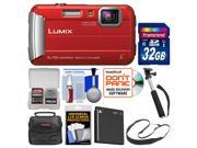 Panasonic Lumix DMC TS30 Tough Shock Waterproof Digital Camera Red with 32GB Card Case Battery Selfie Stick Monopod Sling Strap Kit