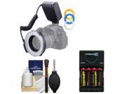 Vivitar Universal Macro 48 LED Ring Light Flash with 4 Colored Diffusers with 4 Batteries Charger Cleaning Kit