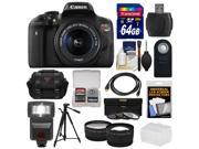 Canon EOS Rebel T6i Wi Fi Digital SLR Camera EF S 18 55mm IS STM Lens with 64GB Card Case 3 Filters Tripod Flash Tele Wide Lens Kit