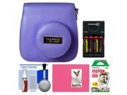 Fujifilm Groovy Camera Case for Instax Mini 8 Grape with 20 Twin Prints Album 4 Batteries Charger Accessory Kit