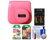 Fujifilm Groovy Camera Case for Instax Mini 8 Raspberry with 20 Twin 10 Rainbow Prints 4 Batteries Charger Accessory Kit