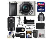 Sony Alpha A6000 Wi Fi Digital Camera 16 50mm Lens Silver with 55 210mm Lens 64GB Card Backpack Battery Charger Grip Tripod 2 Lens Kit