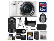 Sony Alpha A6000 Wi Fi Digital Camera 16 50mm Lens White with 55 210mm Lens 64GB Card Backpack Battery Charger Grip Tripod 2 Lens Kit