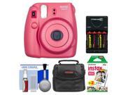Fujifilm Instax Mini 8 Instant Film Camera Raspberry with 20 Instant Film Case 4 Batteries Charger Kit