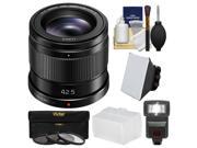 Panasonic Lumix G 42.5mm f 1.7 Power OIS Lens with Flash Soft Box Diffuser 3 UV CPL ND8 Filters Kit