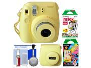 Fujifilm Instax Mini 8 Instant Film Camera Yellow with 20 Twin 10 Rainbow Prints Case Kit