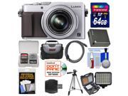 Panasonic Lumix DMC LX100 4K Wi Fi Digital Camera Silver with 64GB Card Case Video Light Flash Set Battery Tripod Kit