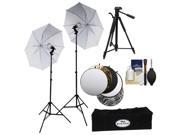 Savage LED60K 500 Watt LED Studio Light Kit with 2 Lights 2 Stands 2 Umbrellas Case with Collapsible Reflector Disks Tripod Kit
