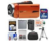 Bell Howell Splash HD WV50 Waterproof Digital Video Camera Camcorder Orange with 32GB Card Battery Charger Case Tripod Kit