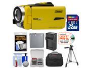 Coleman CVW20HD Waterproof HD Digital Video Camera Camcorder Yellow with 32GB Card Battery Charger Case Tripod Kit