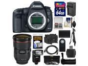 Canon EOS 5D Mark III Digital SLR Camera Body with 24 70mm f 2.8 L Lens 64GB Card Case Flash Battery Charger Grip Tripod Kit