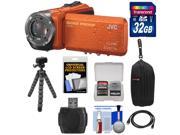 JVC Everio GZ R320 Quad Proof Full HD Digital Video Camera Camcorder Orange with 32GB Card Case Flex Tripod HDMI Cable Kit