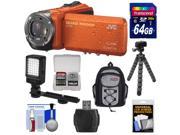 JVC Everio GZ R320 Quad Proof Full HD Digital Video Camera Camcorder Orange with 64GB Card Backpack Case Flex Tripod LED Light Kit