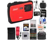 Coleman Xtreme C6WP HD Shock Waterproof Digital Camera Red with 32GB Card Batteries Charger Case Tripod Kit