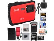 Coleman Xtreme C6WP HD Shock Waterproof Digital Camera Red with 32GB Card Case Flex Tripod Kit