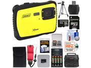 Coleman Xtreme C6WP HD Shock Waterproof Digital Camera Yellow with 32GB Card Batteries Charger Case Tripod Kit