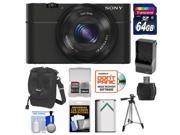 Sony Cyber Shot DSC RX100 Digital Camera Black with 64GB Card Battery Charger Case Tripod Accessory Kit