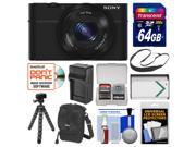 Sony Cyber Shot DSC RX100 Digital Camera Black with 64GB Card Case Battery Charger Flex Tripod Sling Strap Kit