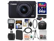 Canon EOS M10 Wi Fi Digital ILC Camera EF M 15 45mm IS STM Lens Black with 64GB Card Case Flash Battery Tripod Filter Kit
