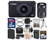 Canon EOS M10 Wi Fi Digital ILC Camera with EF M 15 45mm 55 200mm IS STM Lens Black 32GB Card Case Battery Charger Tripod Filters Kit