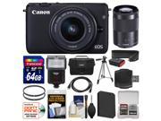 Canon EOS M10 Wi Fi Digital ILC Camera with EF M 15 45mm 55 200mm IS STM Lens Black 64GB Card Case Flash Battery Tripod Filters Strap Kit