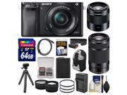 Sony Alpha A6000 Wi Fi Digital Camera 16 50mm Black with 55 210mm 50mm f 1.8 Lenses 64GB Card Case Battery Charger Tripod Kit