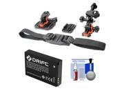 Essentials Bundle for Drift HD Ghost Ghost S Action Camcorder with Helmet Flat Surface Mounts Battery Cleaning Kit