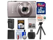 Canon PowerShot Elph 360 HS Wi Fi Digital Camera Silver with 32GB Card Battery Charger Flex Tripod Kit