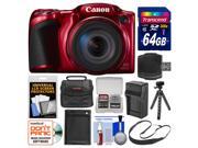 Canon PowerShot SX420 IS Wi Fi Digital Camera Red with 64GB Card Case Battery Charger Flex Tripod Sling Strap Kit