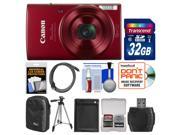 Canon PowerShot Elph 190 IS Wi Fi Digital Camera Red with 32GB Card Case Battery Tripod Kit
