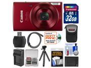 Canon PowerShot Elph 190 IS Wi Fi Digital Camera Red with 32GB Card Case Battery Charger Flex Tripod HDMI Cable Kit