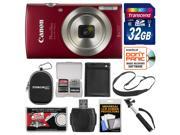 Canon PowerShot Elph 180 Digital Camera Red with 32GB Card Case Battery Selfie Stick Sling Strap Kit