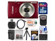 Canon PowerShot Elph 180 Digital Camera Red with 32GB Card Case Battery Charger Flex Tripod HDMI Cable Kit
