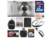 Canon PowerShot Elph 180 Digital Camera Silver with 32GB Card Case Battery Selfie Stick Sling Strap Kit
