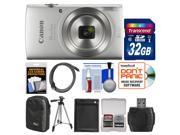 Canon PowerShot Elph 180 Digital Camera Silver with 32GB Card Case Battery Tripod HDMI Cable Kit