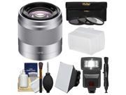Sony Alpha E Mount 50mm f 1.8 OSS Lens Silver with Flash Soft Box Diffuser 3Filters Kit for A7 A7R A7S Mark II A5100 A6000 A6300 Cameras